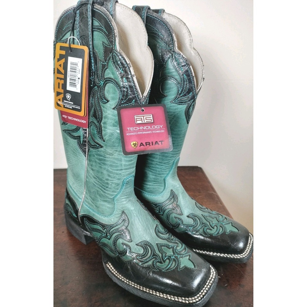 NWT Ariat Cassidy Western Boots Women's 6 B Midnight Turquoise Leather Squaretoe - Picture 1 of 16